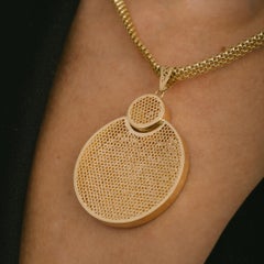 14K Gold Double Circle Honeycomb Pendant - Handcrafted Statement Fine Jewelry