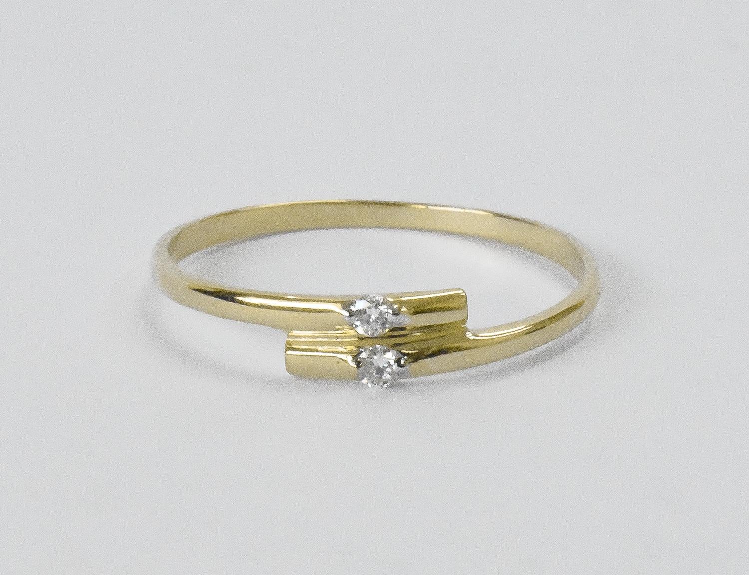 For Sale:  14k Gold Double Diamond Ring Dual Diamond Ring Stacking Ring 5