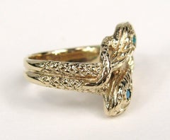 14 Karat Gold Double Headed Turquoise Snake Wedding Band Ring