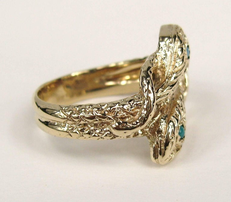 14 Karat Gold Double Headed Turquoise Snake Wedding Band