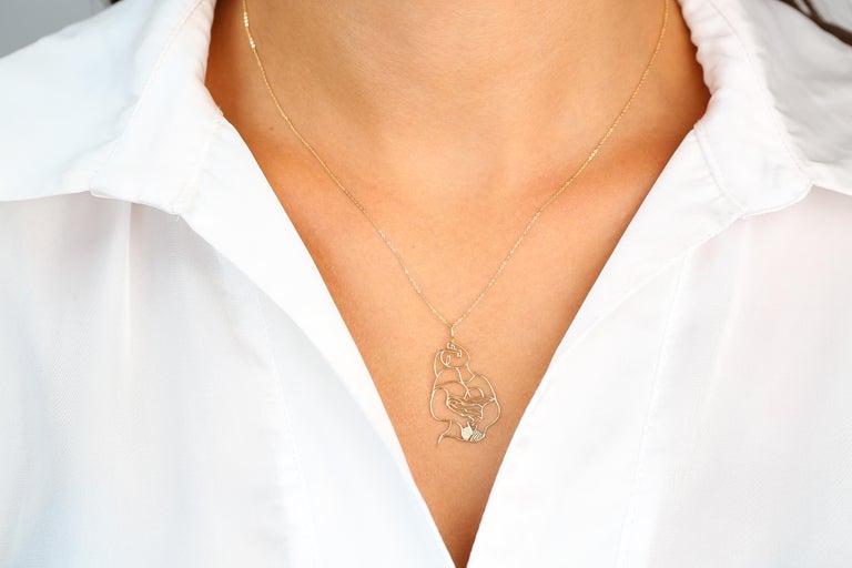 Modern 14K Gold Dreaming Woman Charm Necklace, Inspired by Pablo Picasso's 