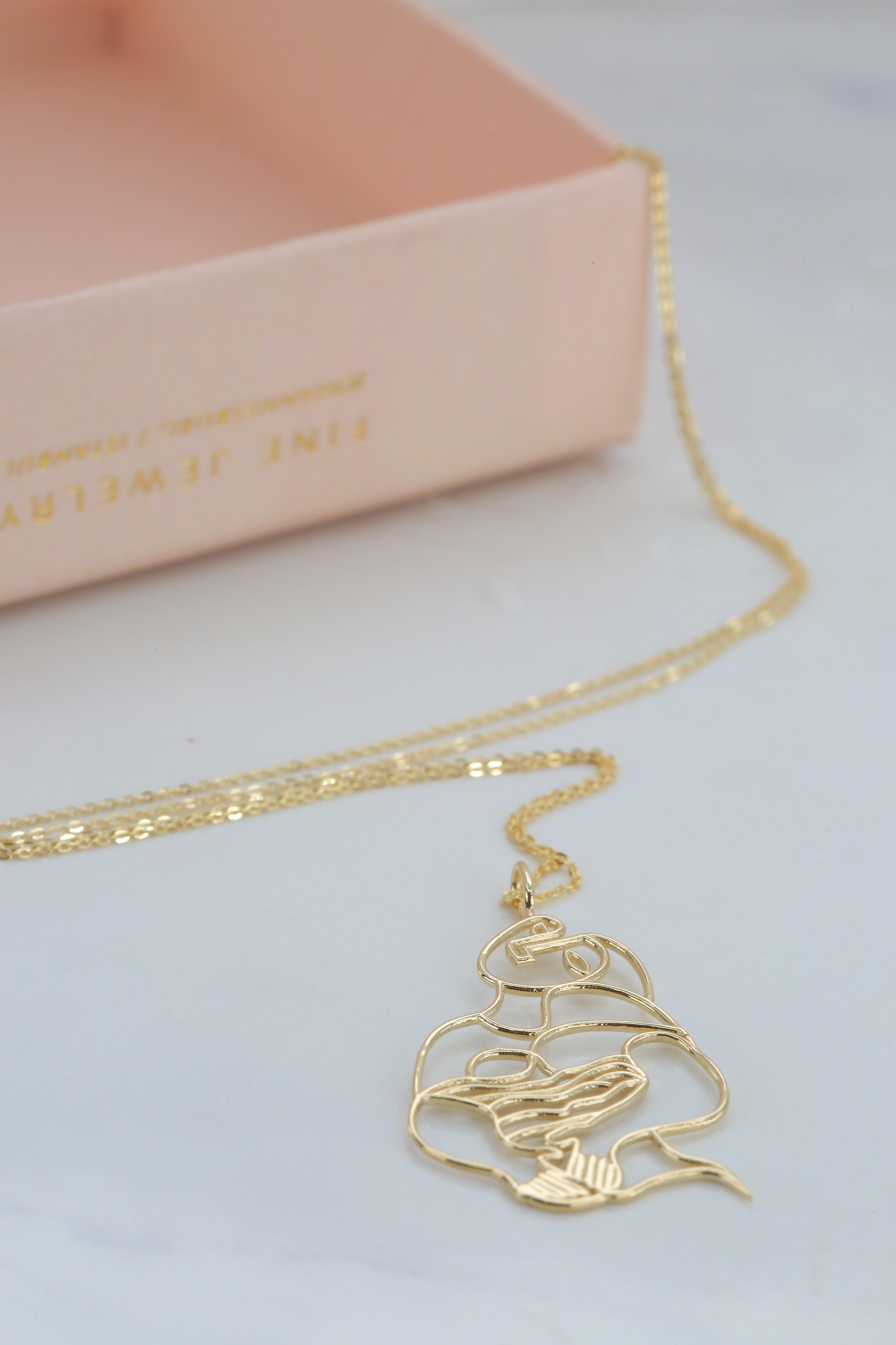 Modern 14K Gold Dreaming Woman Charm Necklace, Inspired by Pablo Picasso's 