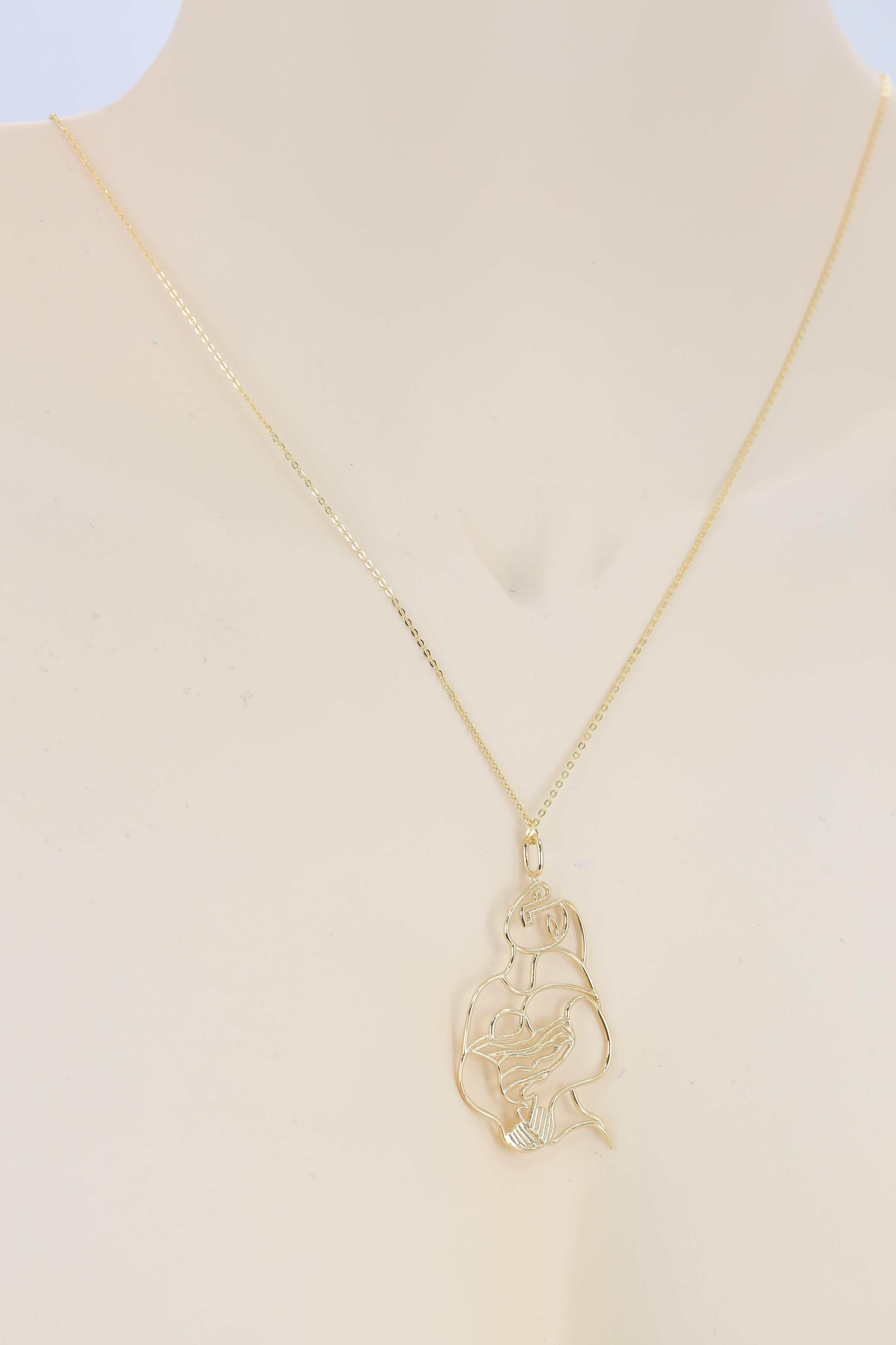 14K Gold Dreaming Woman Charm Necklace, Inspired by Pablo Picasso's 