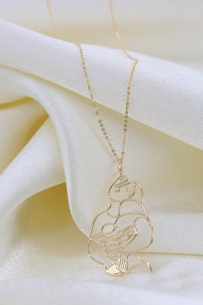 14K Gold Dreaming Woman Charm Necklace, Inspired by Pablo Picasso's 