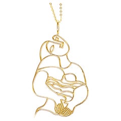 14K Gold Dreaming Woman Charm Necklace, Inspired by Pablo Picasso's "La Reve"