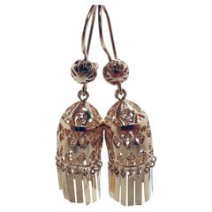 Pendientes colgantes Jhumka de oro de 14 quilates con filigrana de Dubai