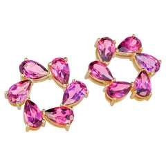 Boucles d'oreilles cercle en or 14k grenat poire