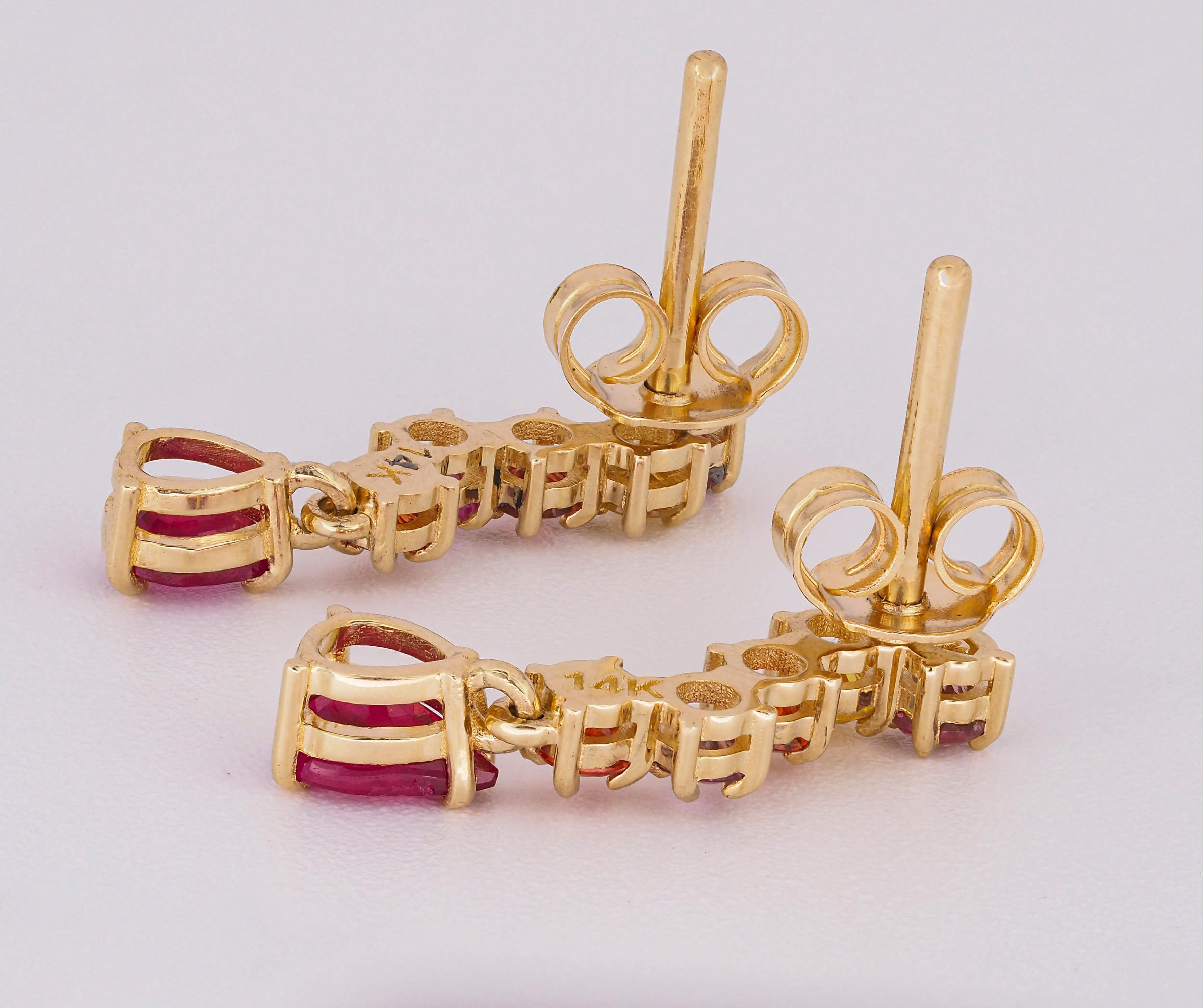 14k Gold Earrings Studs with Multicolor Sapphires and Rubies 1