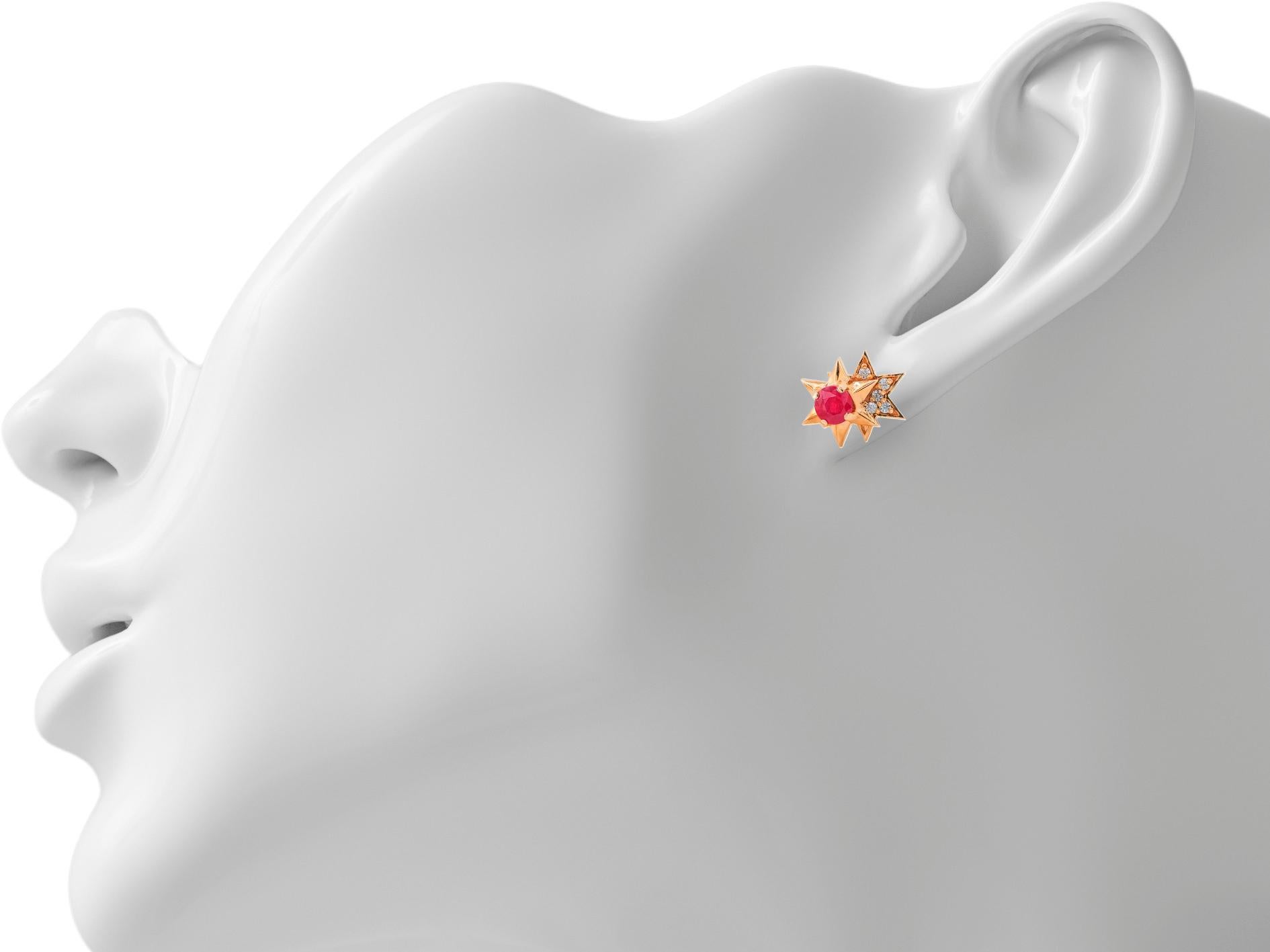 Double star ruby earrings in 14k gold For Sale 8
