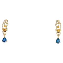 14 Karat Gold Earrings Studs with Sapphires and Diamonds