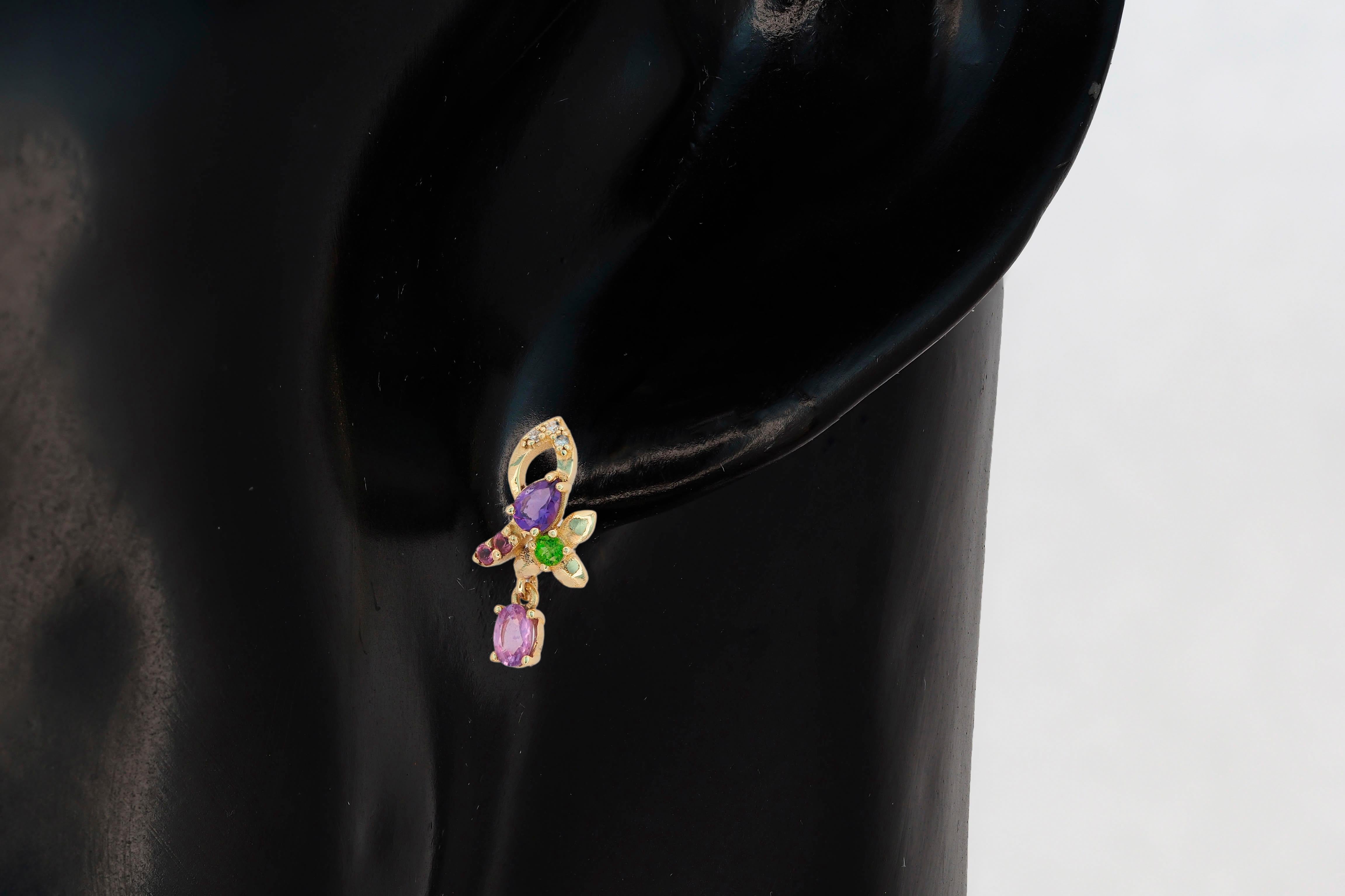 Moderno Orecchini con pietre dure in oro 14k in vendita