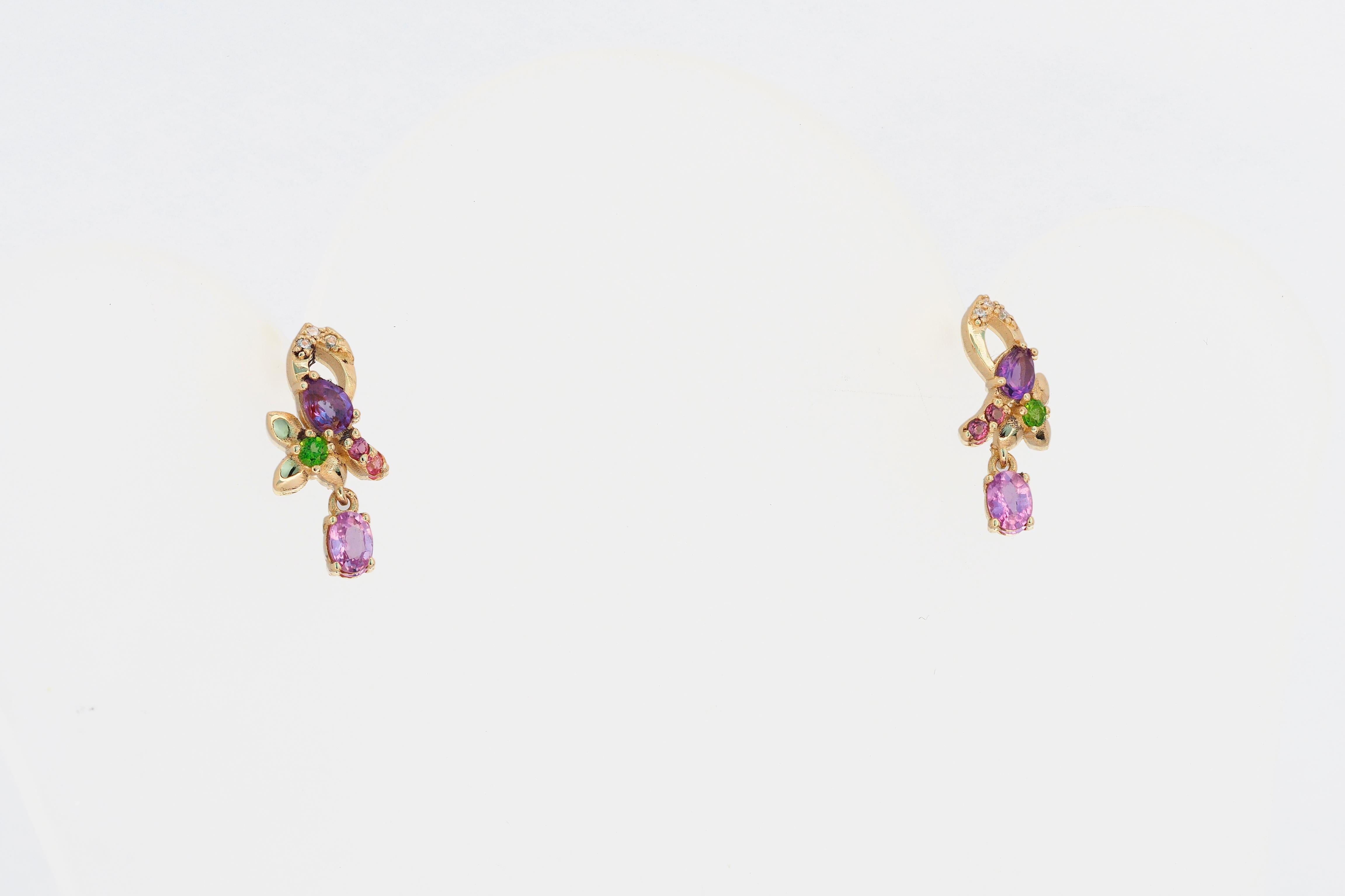 Orecchini con pietre dure in oro 14k in vendita 2