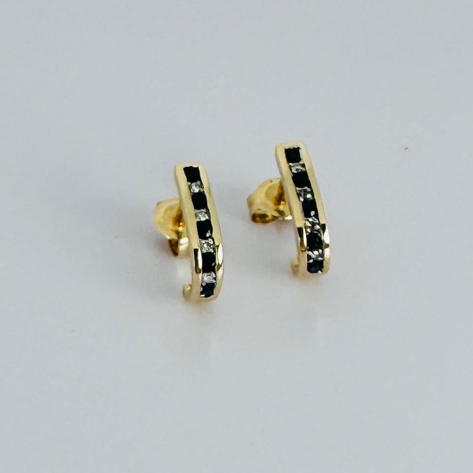 14k gold earrings with 5 blue sapphires and 5 brilliant cut diamonds For Sale 2
