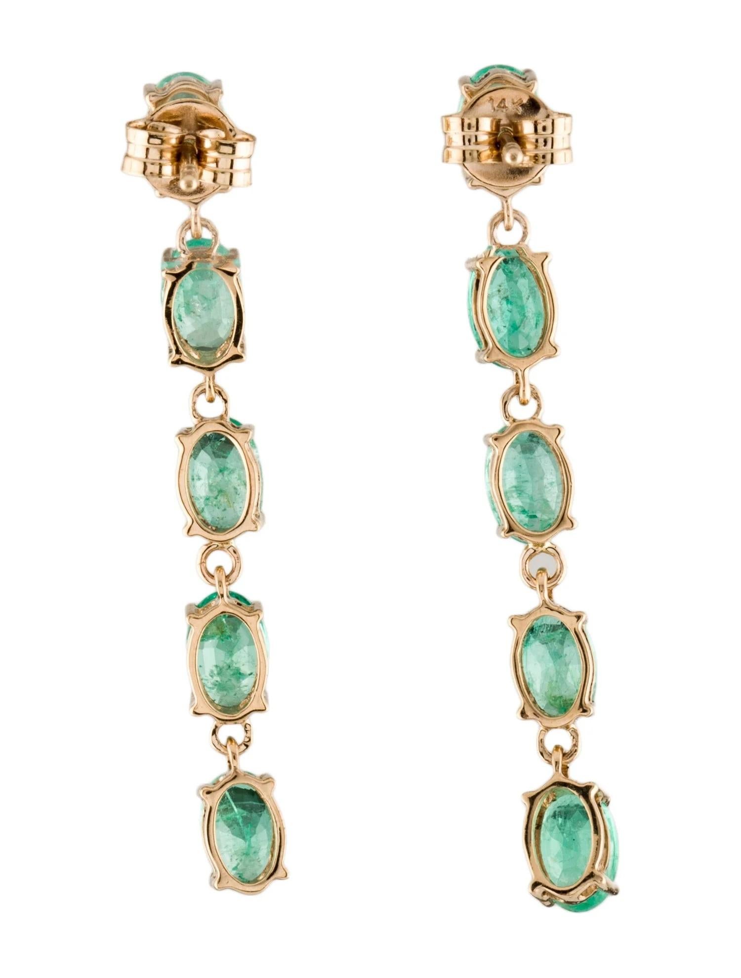 Artist 14K Gold Earrings with 5.08 Ct Oval Emeralds - Luxurious & Elegant For Sale