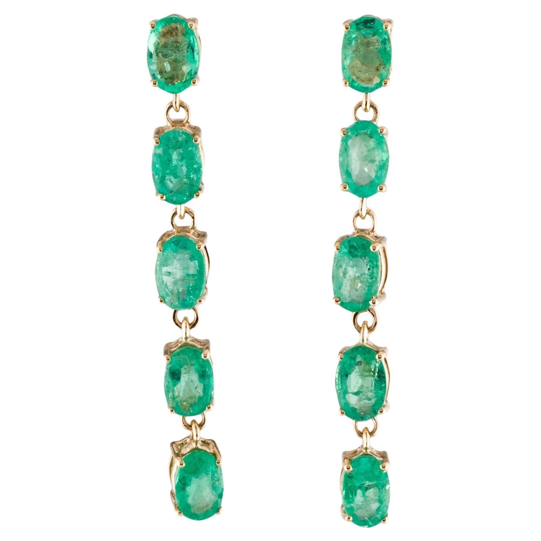 14K Gold Earrings with 5.08 Ct Oval Emeralds - Luxurious & Elegant For Sale