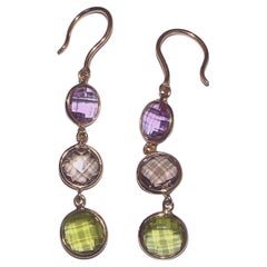Boucles d'oreilles en or 14 carats avec améthyste, topaze fumée et péridot