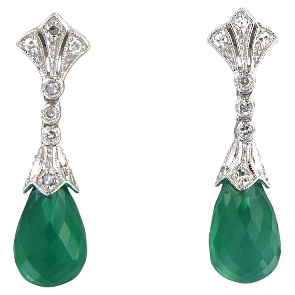 14k gold earrings with chalcedony and single cut diamond total 0.34ct 5.5 grams im Angebot