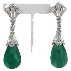 14k gold earrings with chalcedony and single cut diamond total 0.34ct 5.5 grams