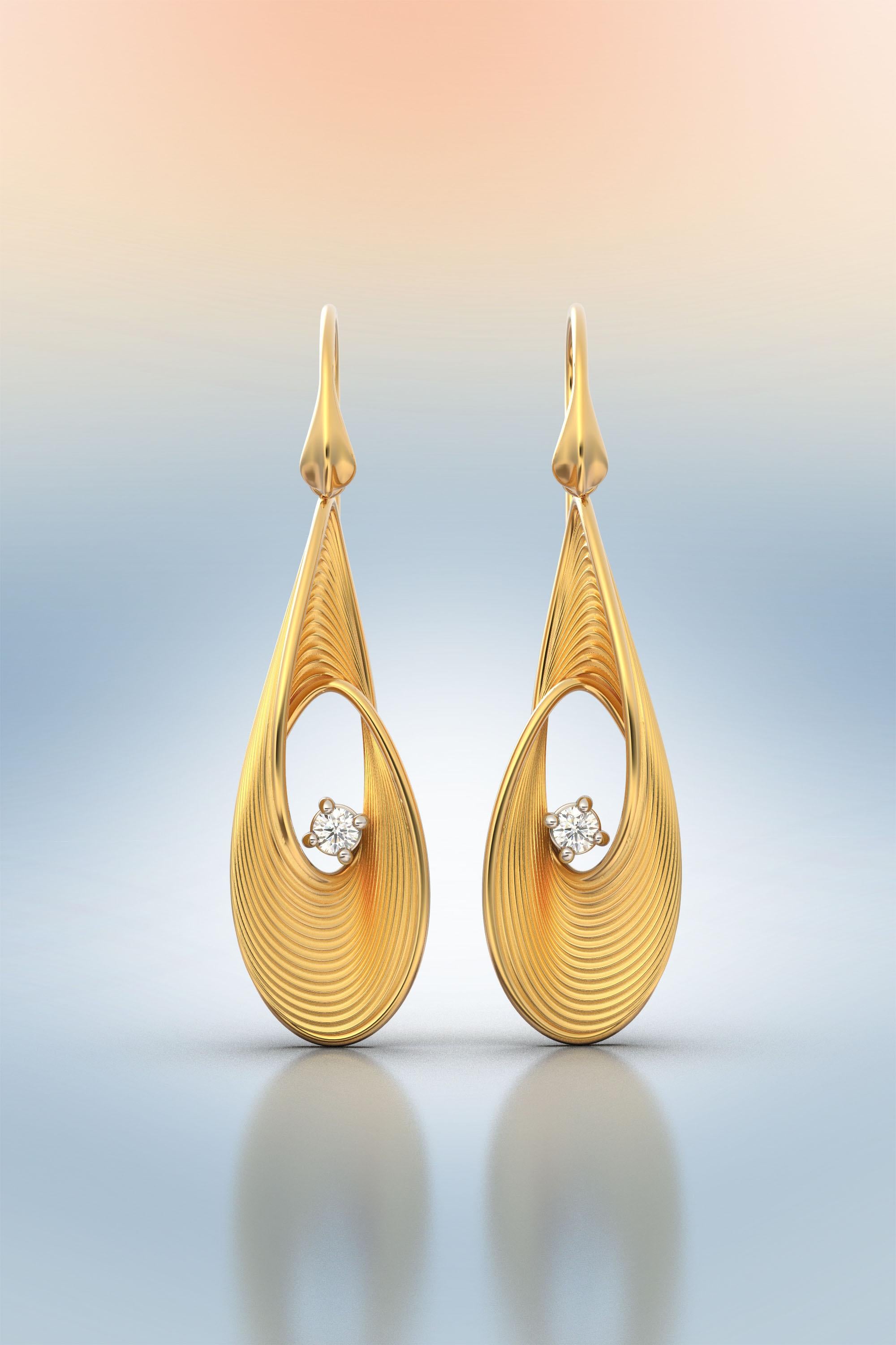 14k Gold Earrings with Diamonds, Oltremare Gioielli Gold Earrings Made in Italy In New Condition For Sale In Camisano Vicentino, VI