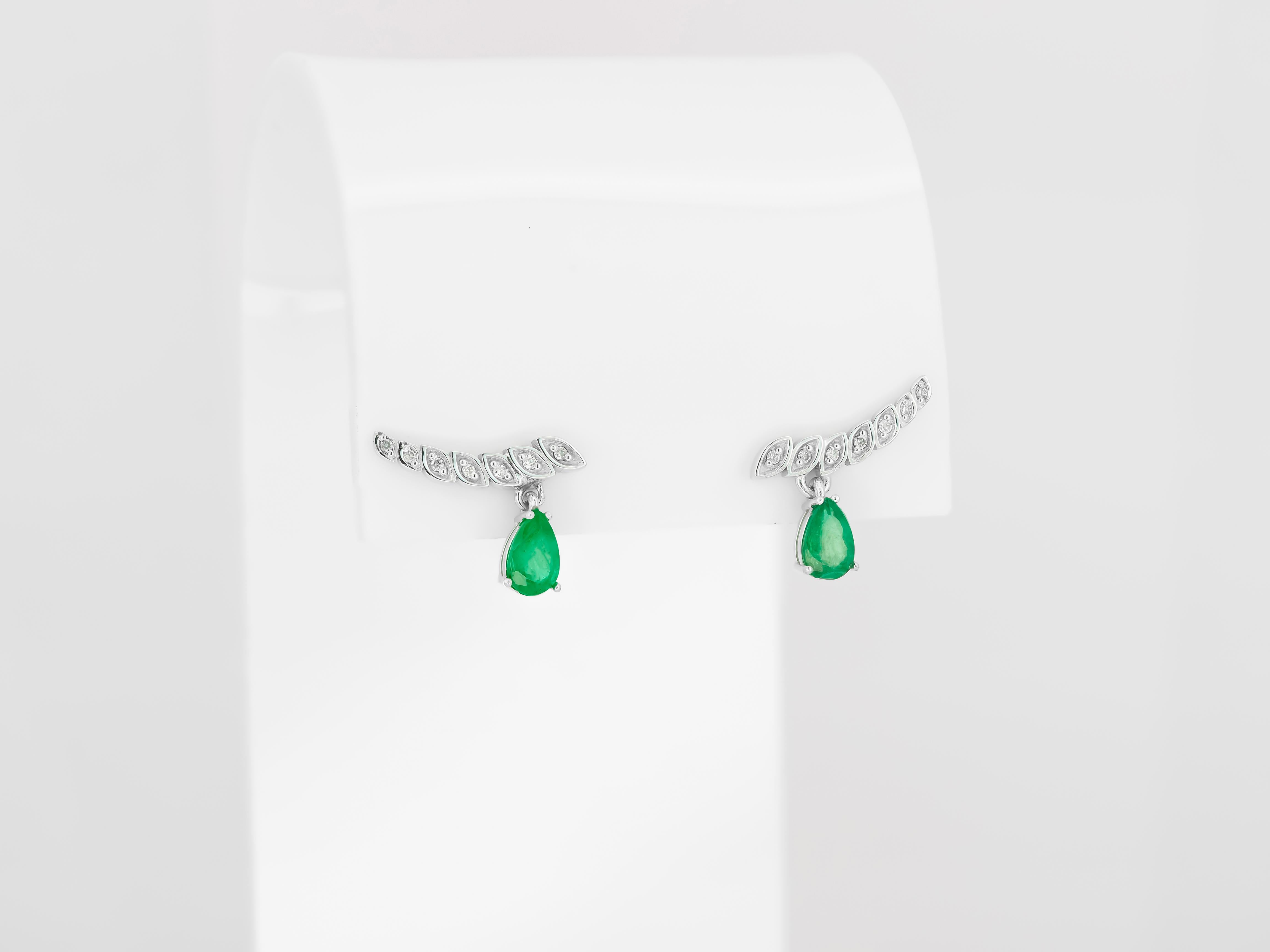 Women's 14k Gold Earrings with Pear Emeralds and Diamonds