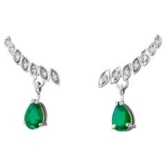 14k Gold Earrings with Pear Emeralds and Diamonds