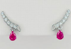 14k Gold Earrings with Pear Rubies and Diamonds!