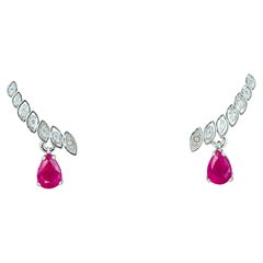 14k Gold Earrings with Pear Rubies and Diamonds!