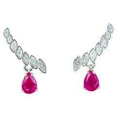 14k Gold Earrings with Pear Rubies and Diamonds