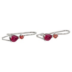14k Gold Earrings with Pear Rubies and Sapphires