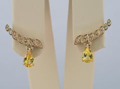 14k Gold Earrings with Pear Sapphires and Diamonds