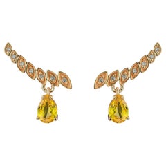 Used 14k Gold Earrings with Pear Sapphires and Diamonds