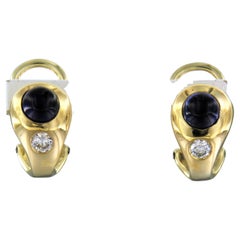 Boucles d'oreilles en or 14k avec saphir et diamant taille brillant 0.25ct 7.1 grammes