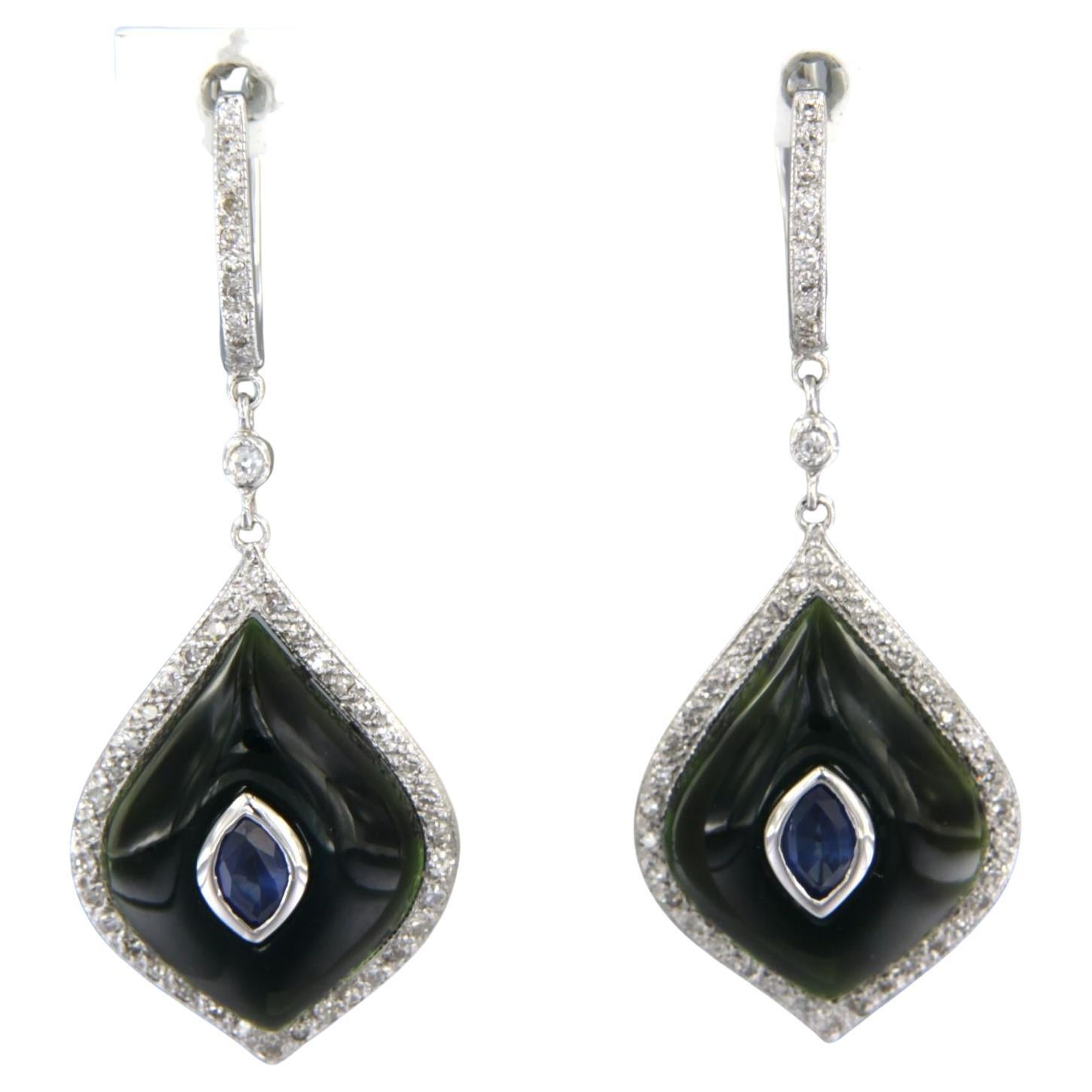 Pendientes de oro de 14k con zafiro, ónice y diamante talla única de hasta 0,40 ct