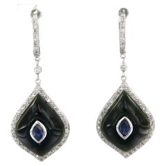 Pendientes de oro de 14k con zafiro, ónice y diamante talla única de hasta 0,40 ct