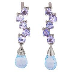 14k Gold Earrings with Topazes and Tanzanites