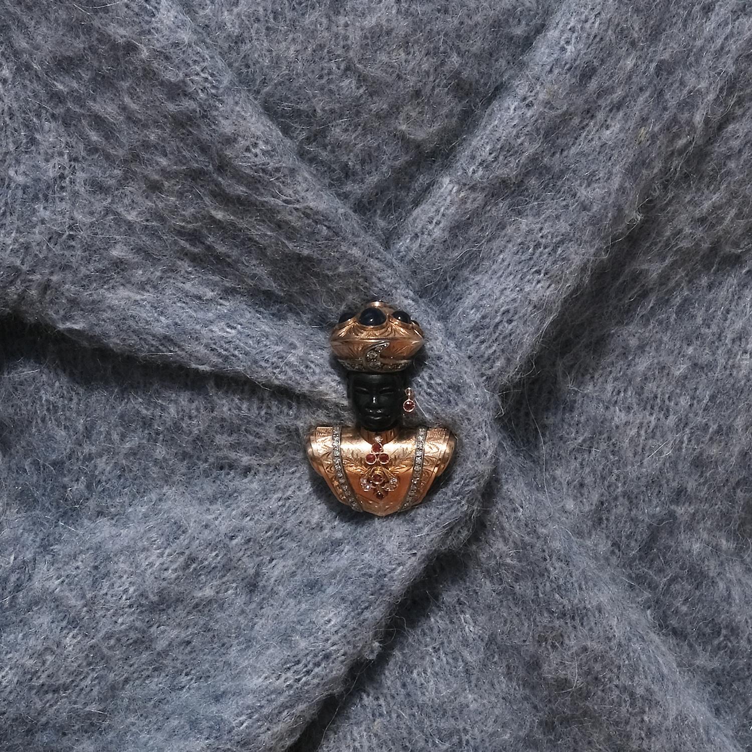 14K Gold, Ebony, Sapphires, Rubies and Diamonds Brooch 8