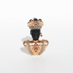 14K Gold, Ebony, Sapphires, Rubies and Diamonds Brooch