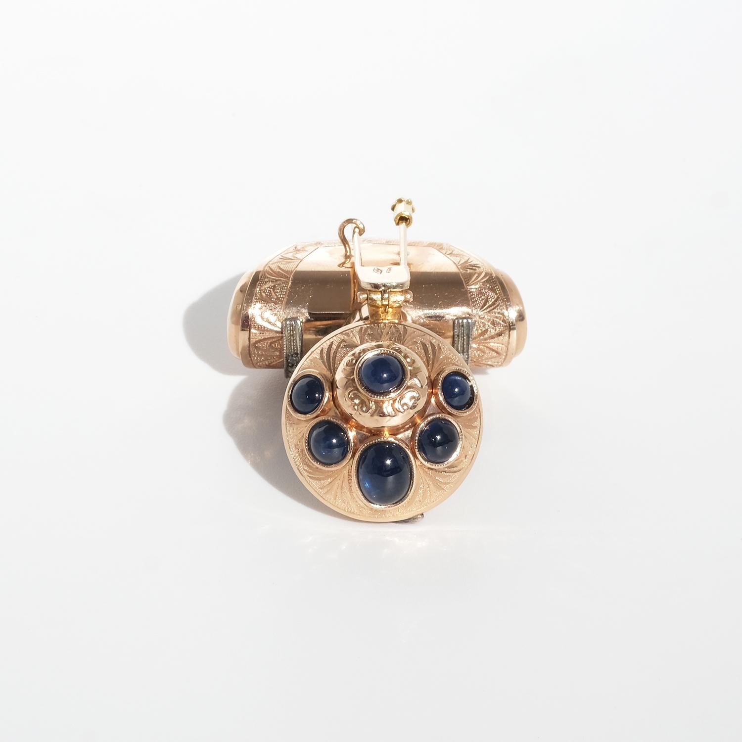 14K Gold, Ebony, Sapphires, Rubies and Diamonds Brooch 3