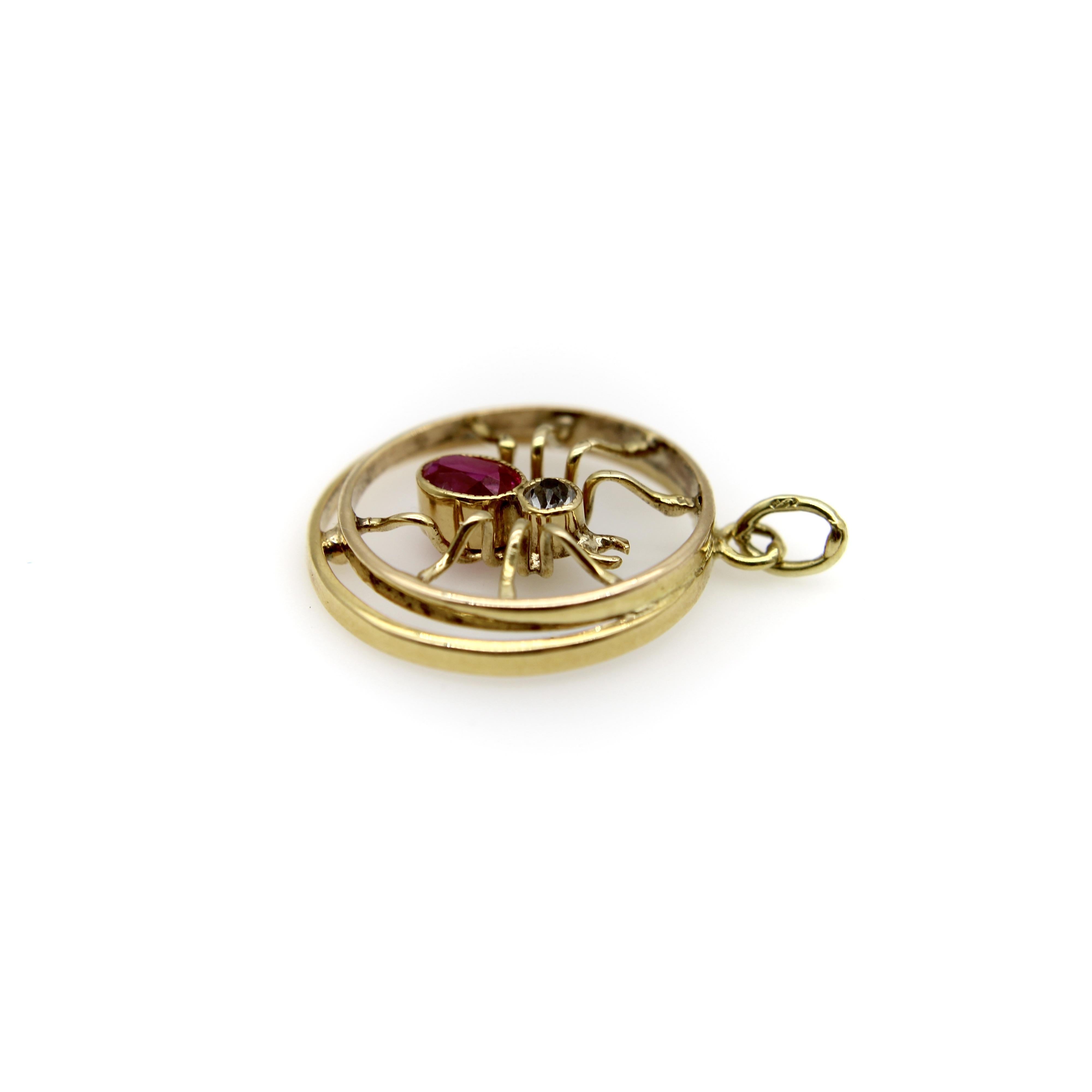Pendentif araignée édouardien austro-hongrois en or 14 carats Bon état - En vente à Venice, CA