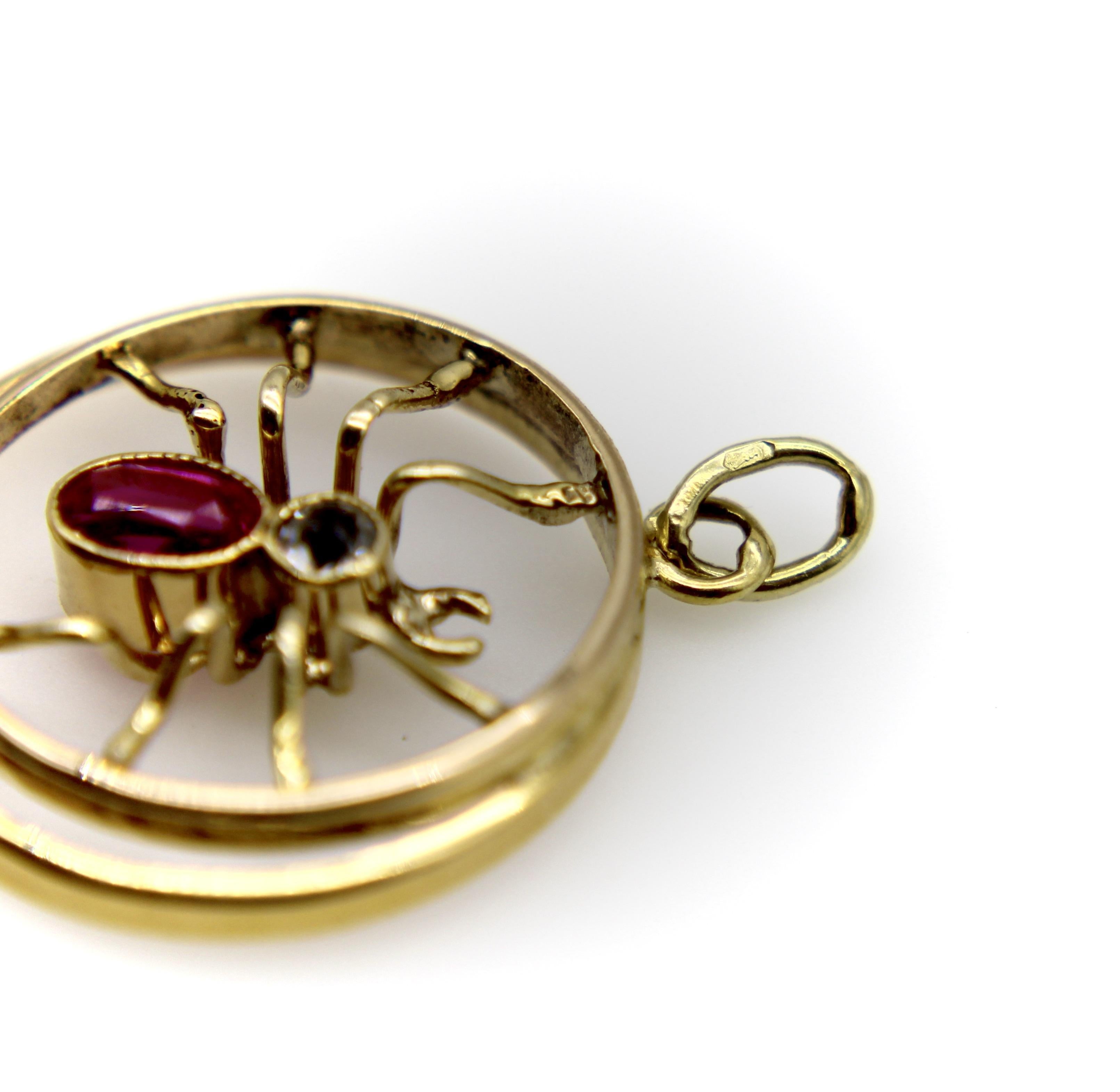 Pendentif araignée édouardien austro-hongrois en or 14 carats Pour femmes en vente