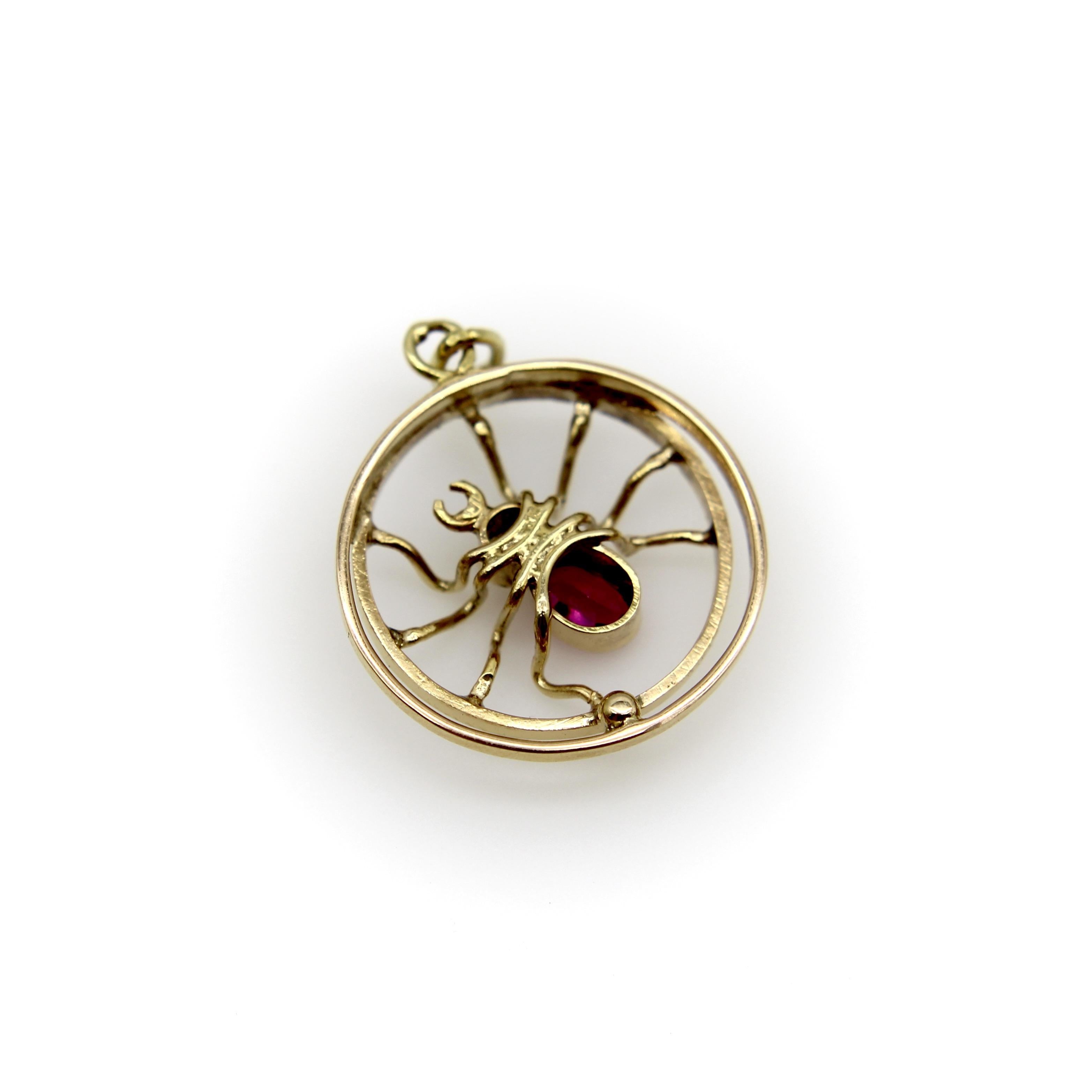 Pendentif araignée édouardien austro-hongrois en or 14 carats en vente 1