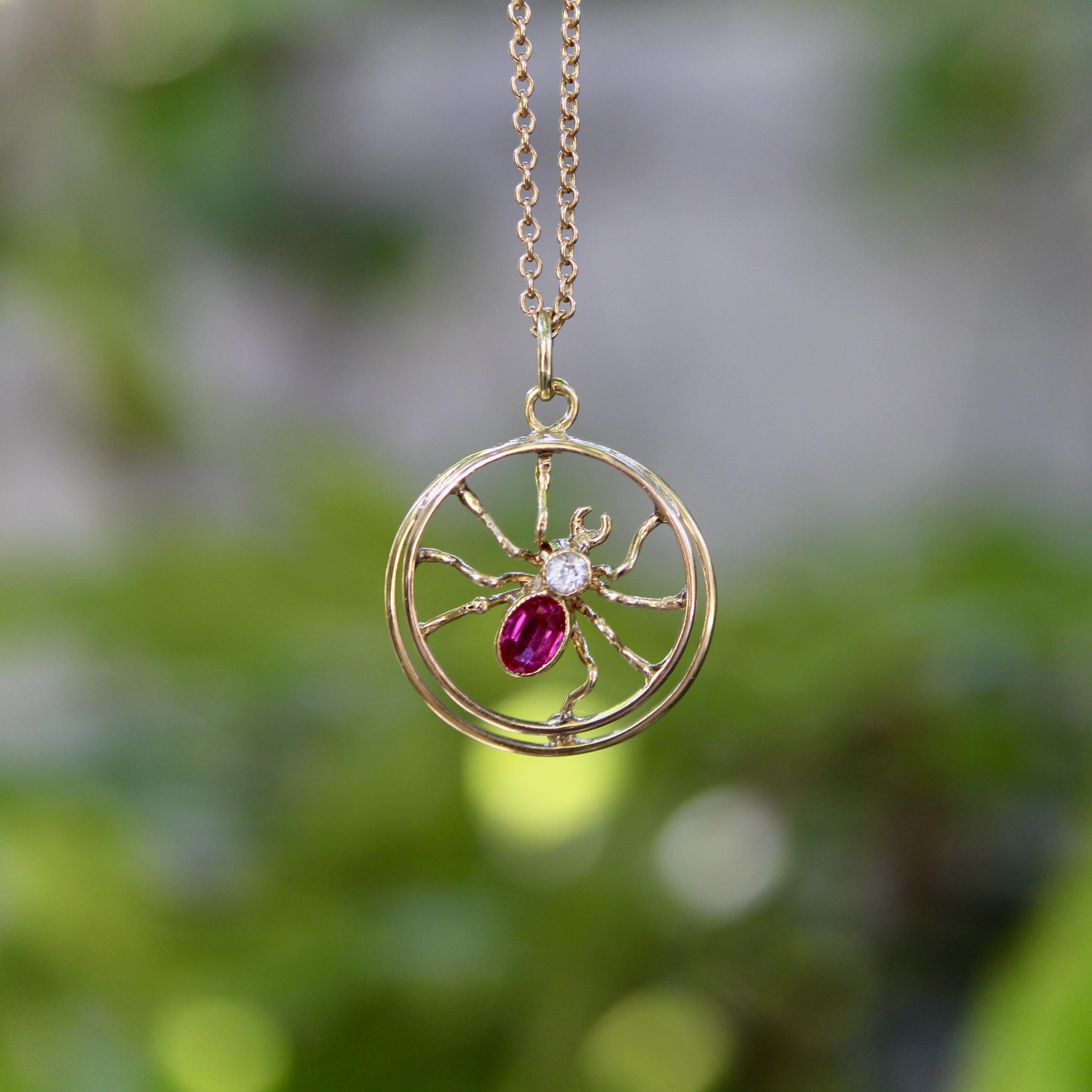 Pendentif araignée édouardien austro-hongrois en or 14 carats en vente 2