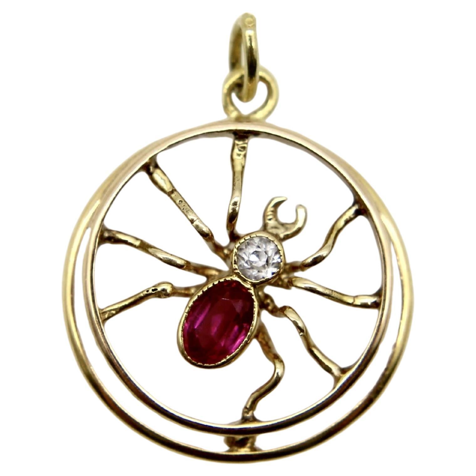 14K Gold Edwardian Austro-Hungarian Spider Pendant