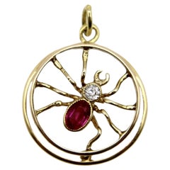 Pendentif araignée édouardien austro-hongrois en or 14 carats