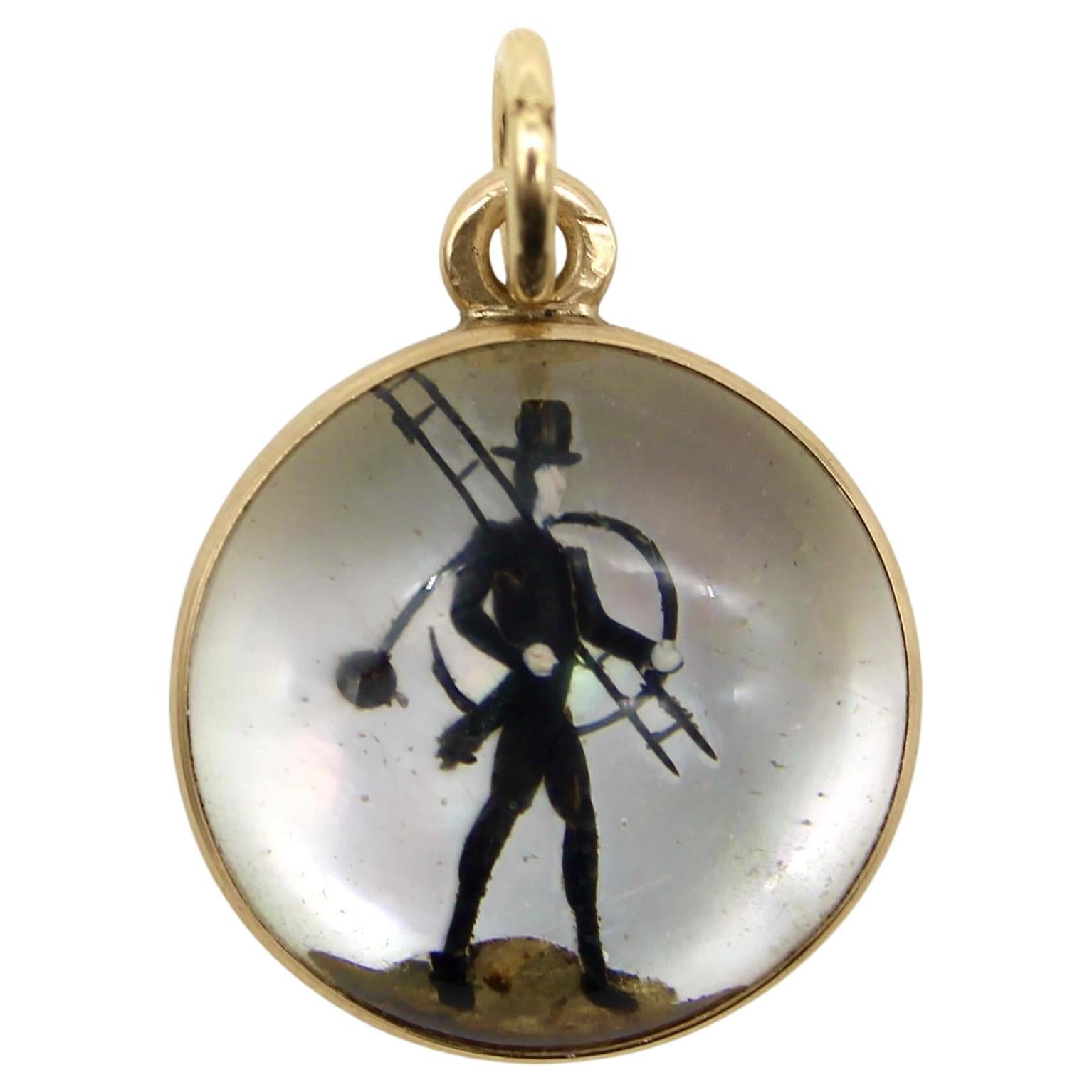 14K Gold Edwardian Essex Crystal Pendant of Chimney Sweep