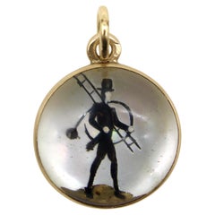 14K Gold Edwardian Essex Crystal Pendant of Chimney Sweep