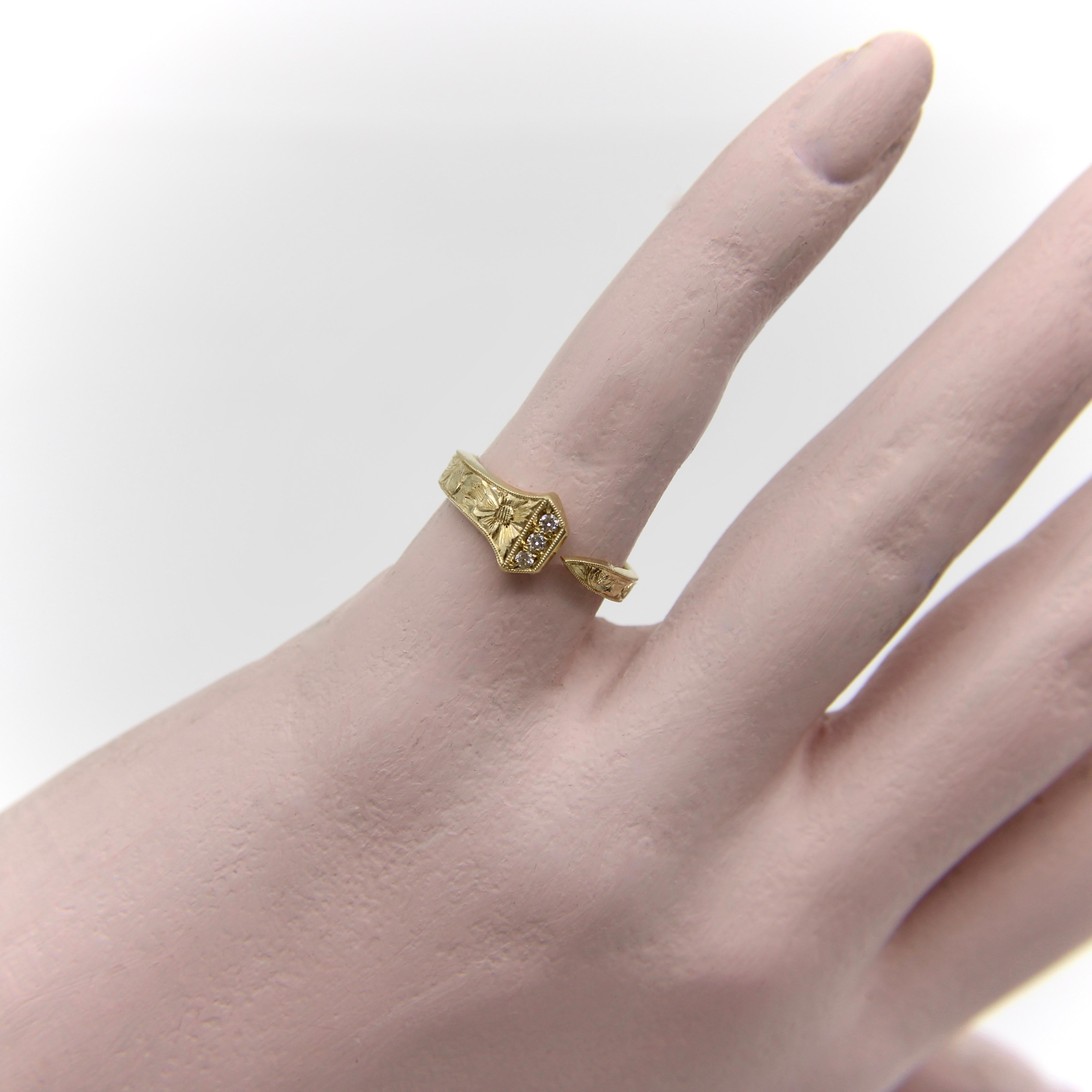 14K Gold Edwardian-inspiriert Hand graviert Nagel Ring mit Diamanten und Milgrain 1