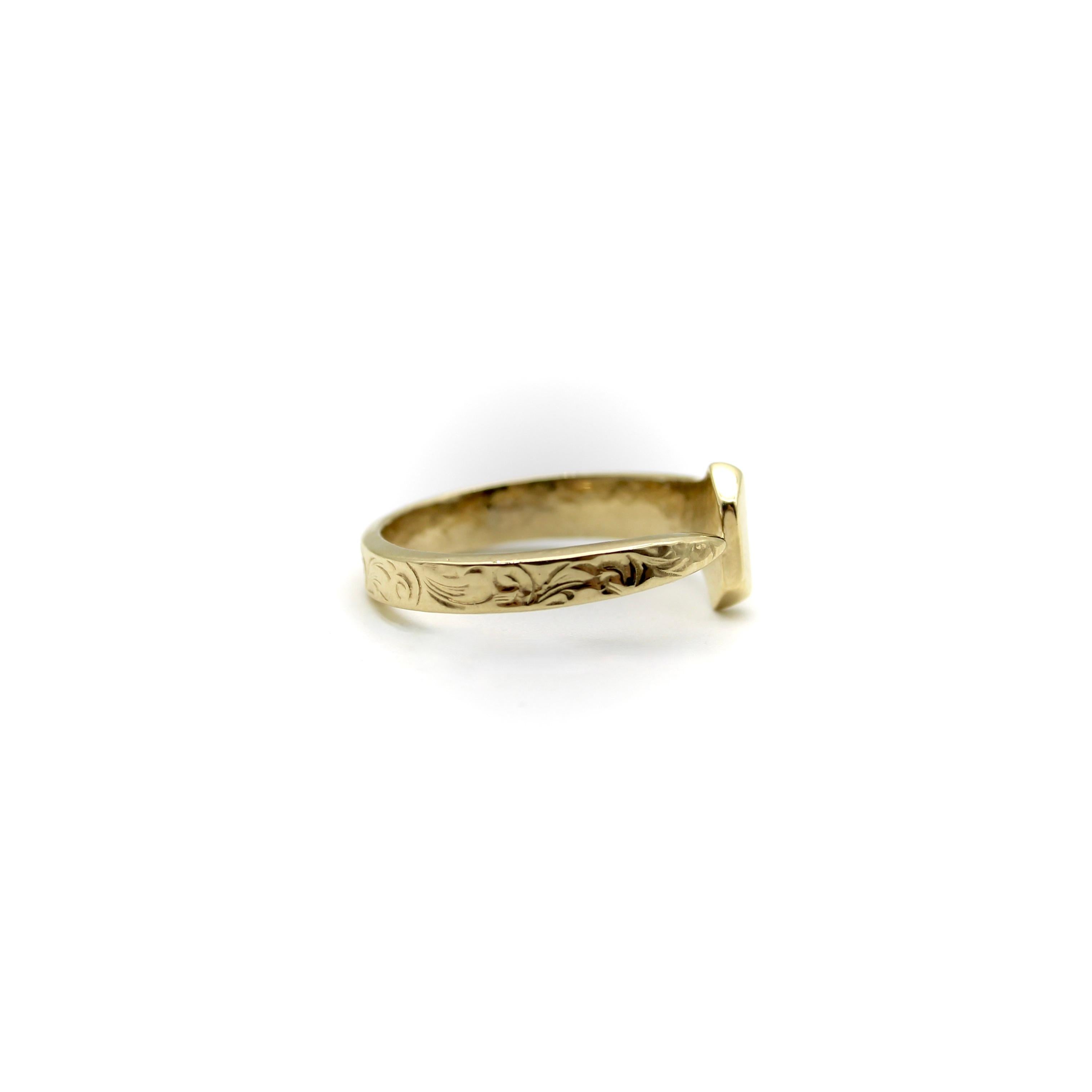 Women's or Men's 14K Gold Edwardian-Inspired Lucky Nail Ring For Sale