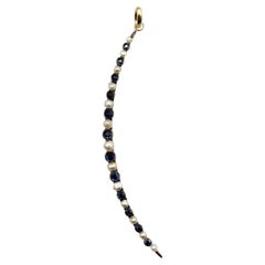 14K Gold Edwardian Pearl and Sapphire Crescent Moon Pendant 