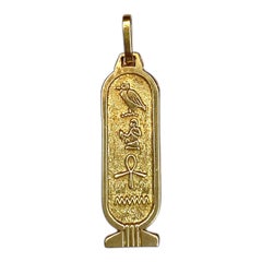 14K Gold Egyptian Hieroglyphic Cartouche LOVE Pendant